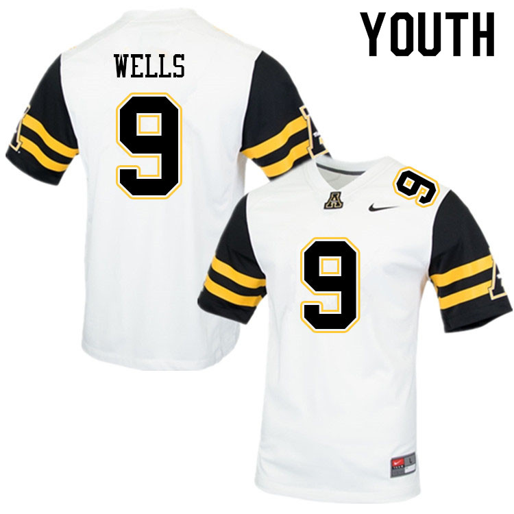 Youth #9 Christian Wells Appalachian State Mountaineers College Football Jerseys Sale-White